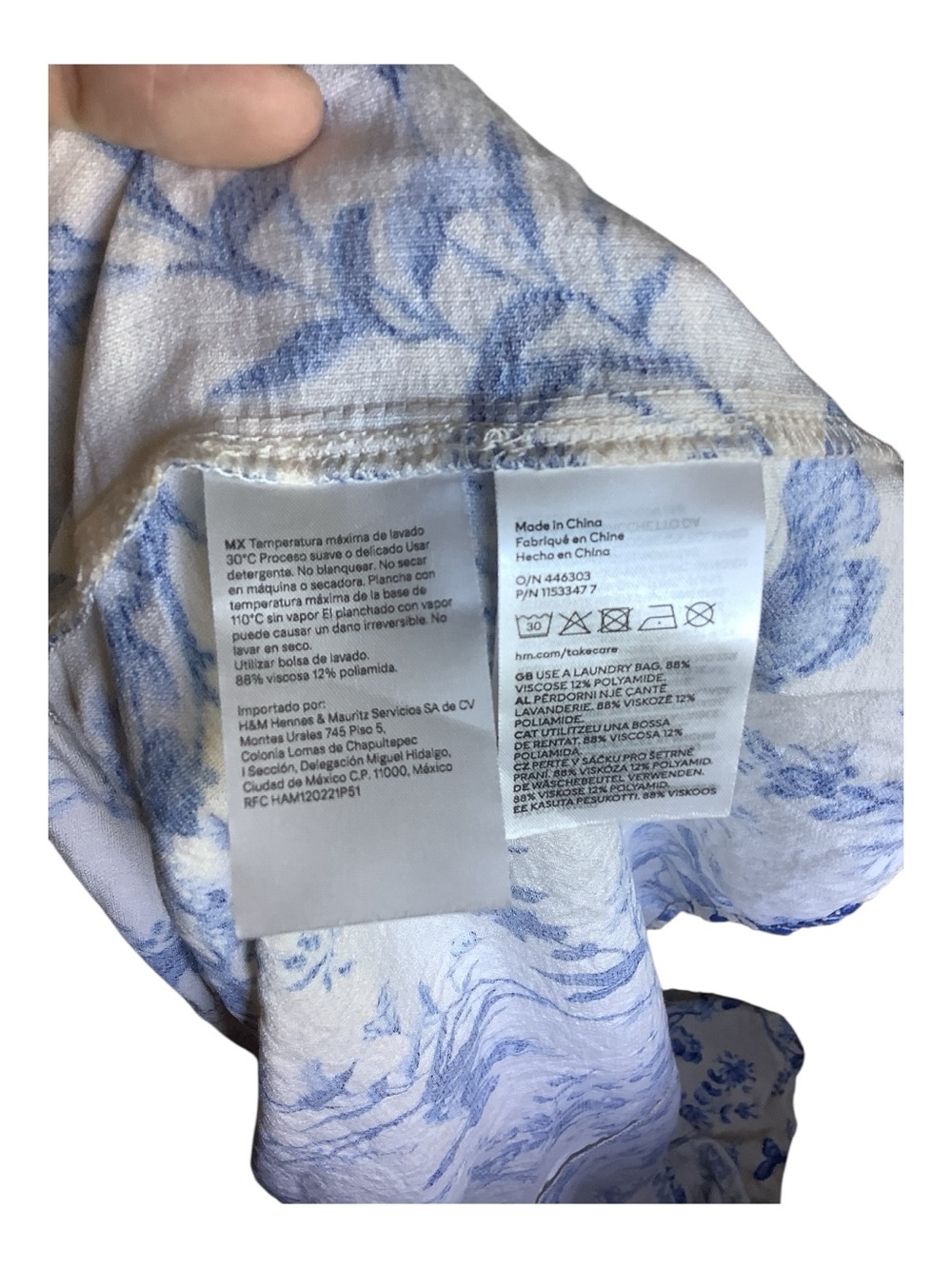 H&M Ivory White Blue Floral Butterfly Maxi Kaftan Dress Size M - Picture 9 of 9